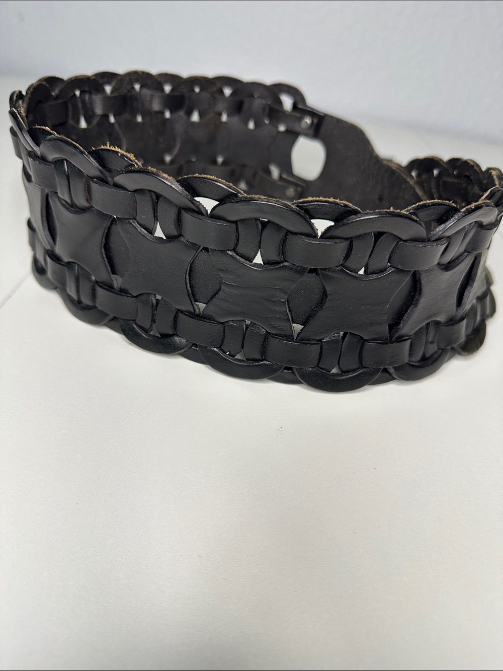 Women’s Black Wide Braided Woven Genuine Leather Belt - Picture 4 of 8